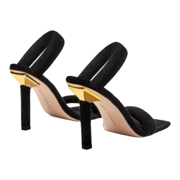 black Good American slip on terry cloth heeled sandal | square toe - Picture 6 of 7